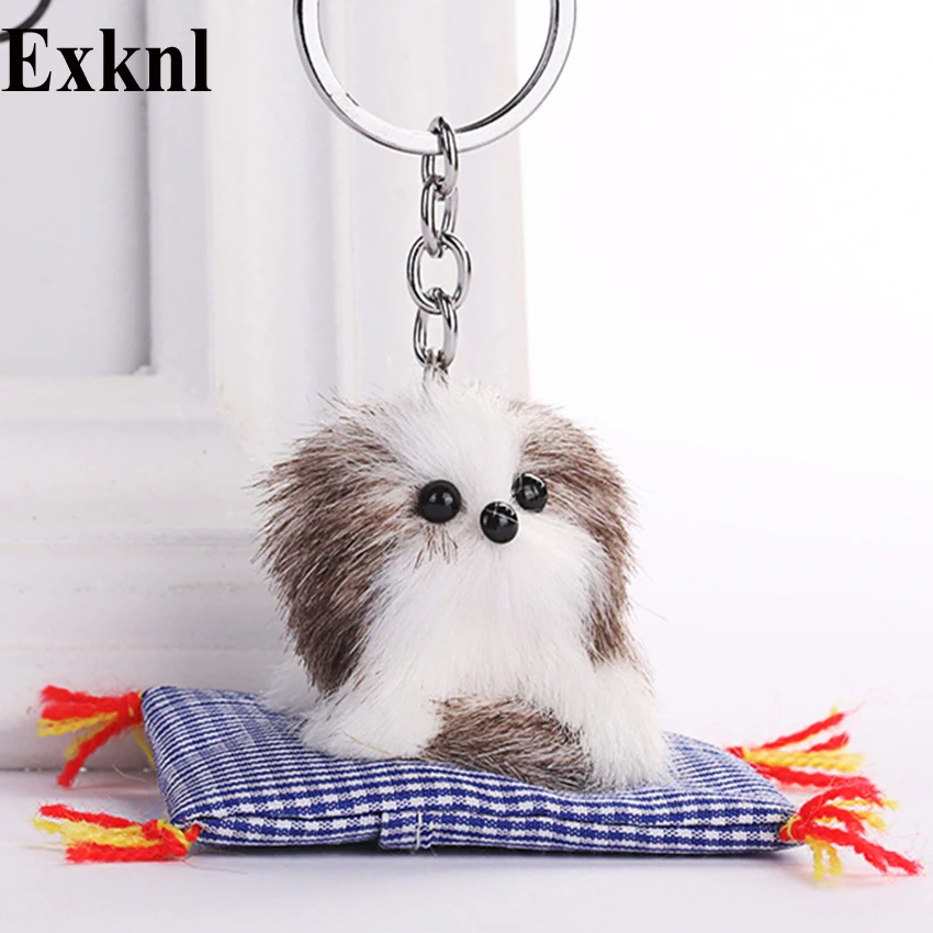

Exknl Pompoms Mat Sleeping Dog Car Keychain Key Chains Pompom Bag Accessories Key Ring Women Style Diy Handmade Jewelry Gift