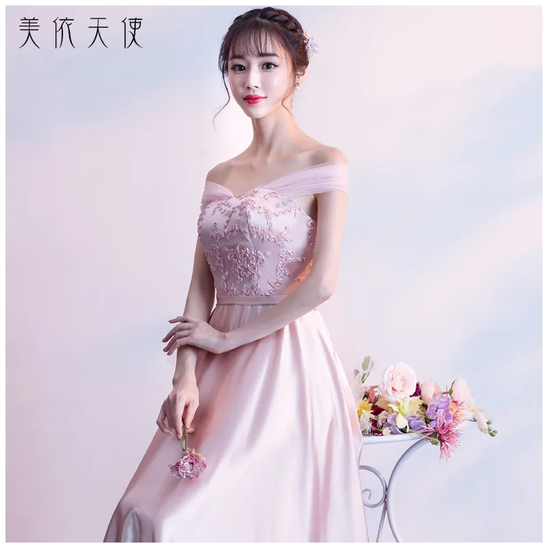 Вечерние платья длинные 2019 розовые простого размера плюс круглый вырез без