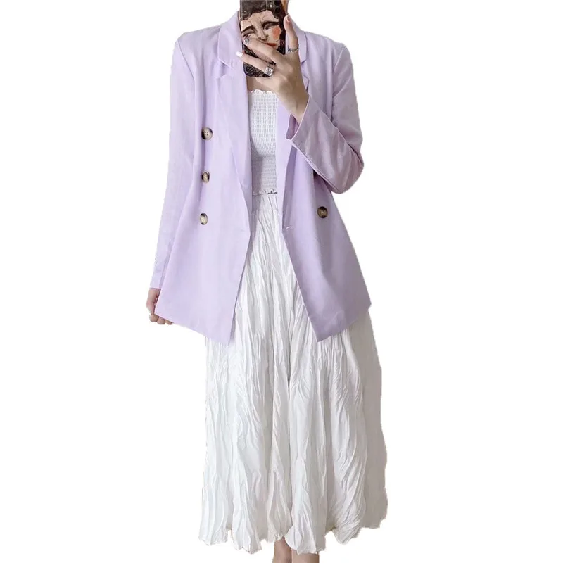 

Women's Fashion Cotton and Linen Blazer Double-breasted Metal Button Jacket Jacket OL Bussines Office Lady Blazer Pants Suits