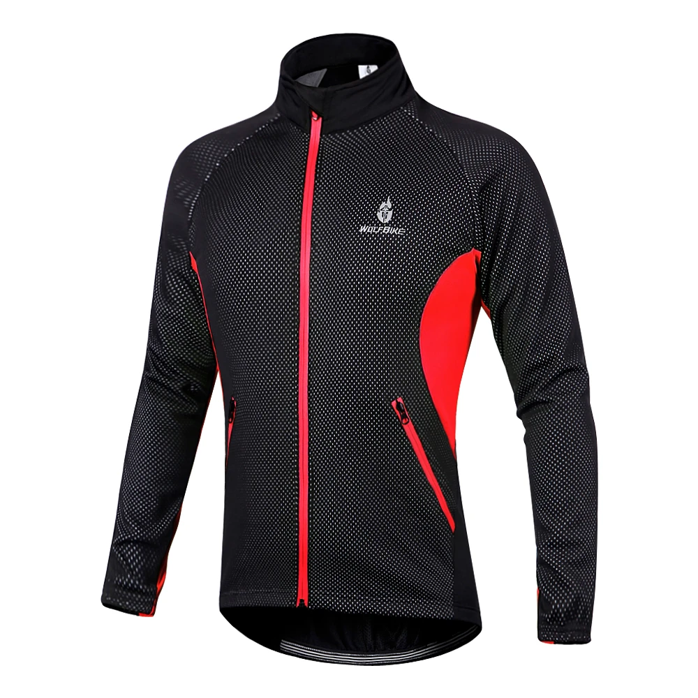 red jacket Зимний комплект для велоспорта WOSAWE, Флисовая теплая куртка для велоспорта, комбинезон, ветрозащитный, для открытого спорта, куртка для горного велосипеда - Цвет: red jacket