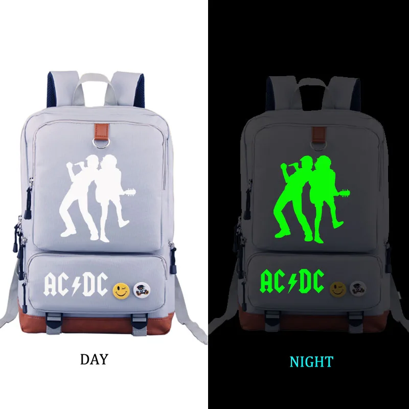 style3 gray AC/DC noctilucous школьный ремень сумки Рюкзак Студенческая Школьная Сумка Повседневный рюкзак для мужчин и женщин рюкзак - Цвет: style3 gray