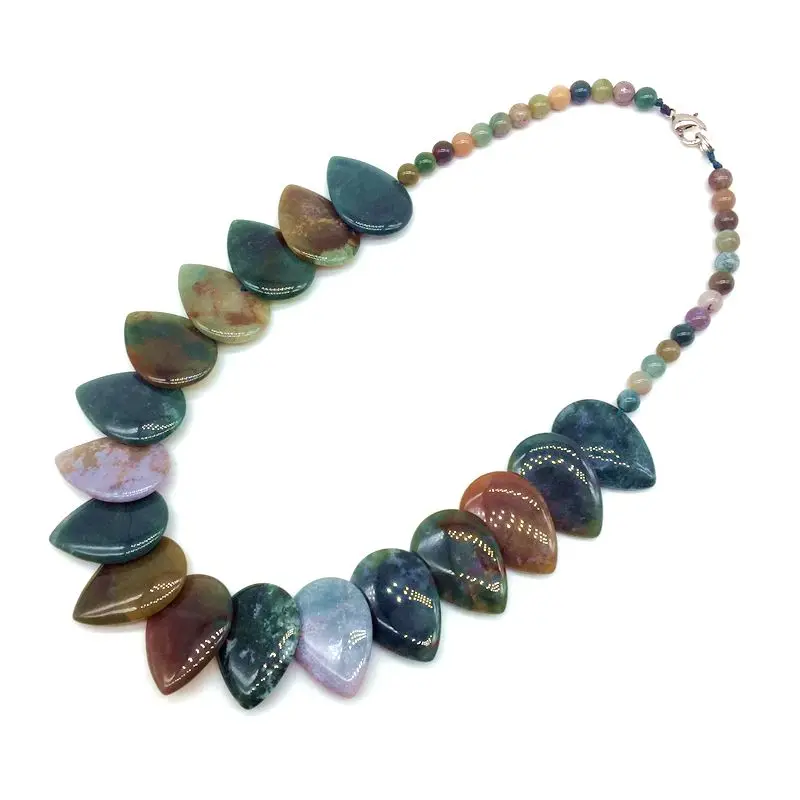 indian agate Ожерелья с подвесками модные каменные бусины колье Висячие бусины 18x25 мм лунный камень оникс, сердолик камень тигровый глаз вечерние подарки - Окраска металла: indian agate