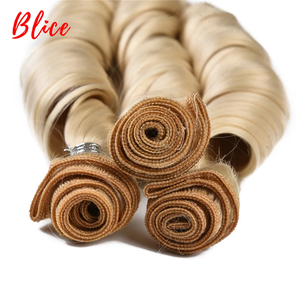 Blice 18inch Bouncy Curly Hair Heat Resistant Synthetic Hair Weave 222g/Pack Sew in Extensions 6pcs/pack Blonde Bundles