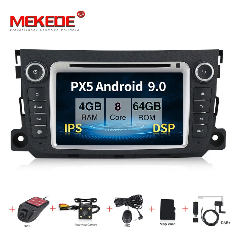 MEKEDE ips DSP Android 9,0 автомобильный dvd-плеер gps навигация для Mercedes/Benz Smart Fortwo 2011 2012 2013 с радио WiFi BT - Цвет: 64G Camera DVR DAB