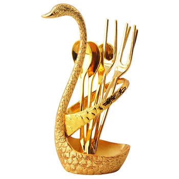 

Swan Base Holder Fruit Forks Set Stainless Steel Salad Dessert Forks Spoon Coffee Cake Tools Tableware-Set A