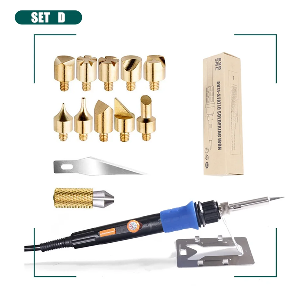 D PJLSW Wood Burning Kit Carving Pyrography Pen Kit 60W Adjustable Temperature Soldering Iron Welding Wood Embossing Burning set - Цвет: D