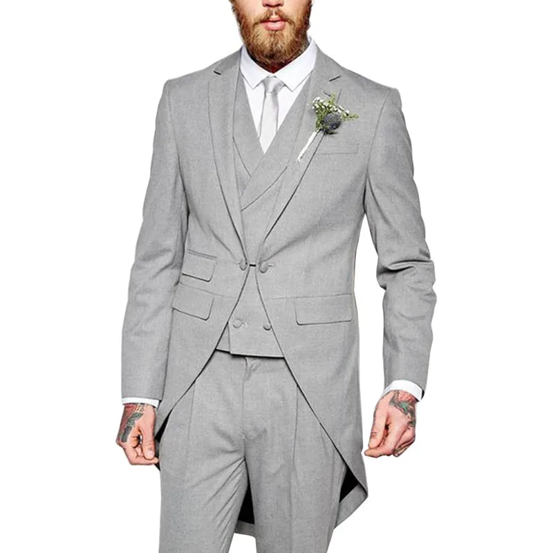 Официальные мужские костюмы из 3 предметов, фрак для свадьбы, двубортный жилет для жениха, большие и высокие мужские костюмы, деловой костюм для работы