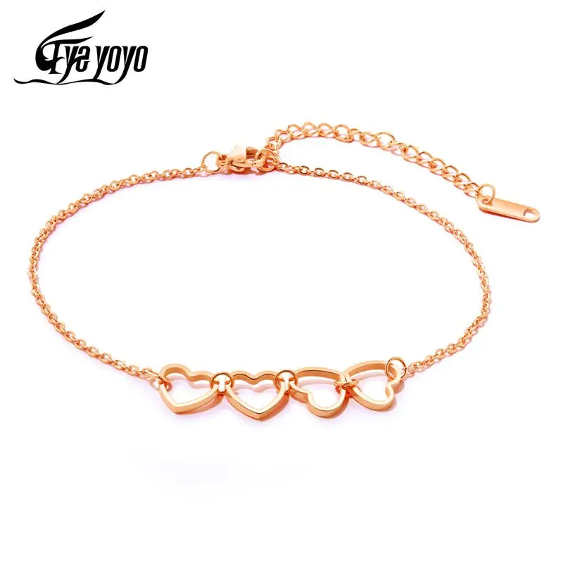 EyeYoYo 4 Любовь Сердце Шарм ножной браслет Женщины Девушки ноги ювелирные изделия розовое золото цвет