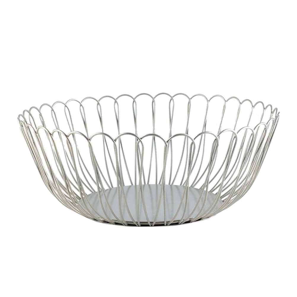 Wrought Iron Fruit Drain Basket Fresh Vegetable Container Basket Hollow-out Storage Tray Holder(Black - Цвет: Silver