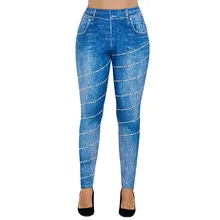

2021 Plus Size Women Elastic Fake Jean Leggings Pants High Waist Slim Push Up Seamless Pencil Pants Denim Casual Long Pants 4XL