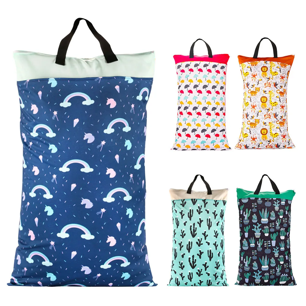 Washable Wet Dry Large Capacity Hanging Home Baby Cloth Diaper Bag Inserts Nappy Double Zipper Laundry Storage Printed Portable