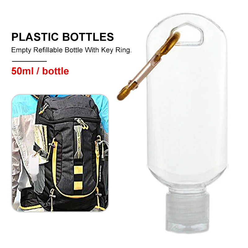 

50ml With Key Ring Empty Refillable Transparent Hook Bottle Spray Plastic Hand Sanitizer Bottle Sports Travel Bottle