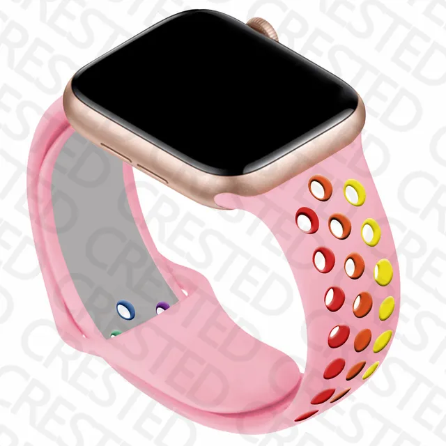 Silicone Strap For Apple Watch band 44mm 40mm iWatch 38mm 42mm Smartwatch watchband Bracelet Apple Watch 6 SE 5 4 3 Accessories rainbow-Pink 56