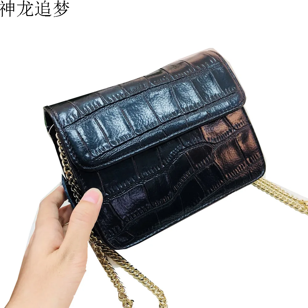 

Crocodile pattern genuine leather New Messenger bag female bag Women mini chain bag small square handbag women shoulder bag