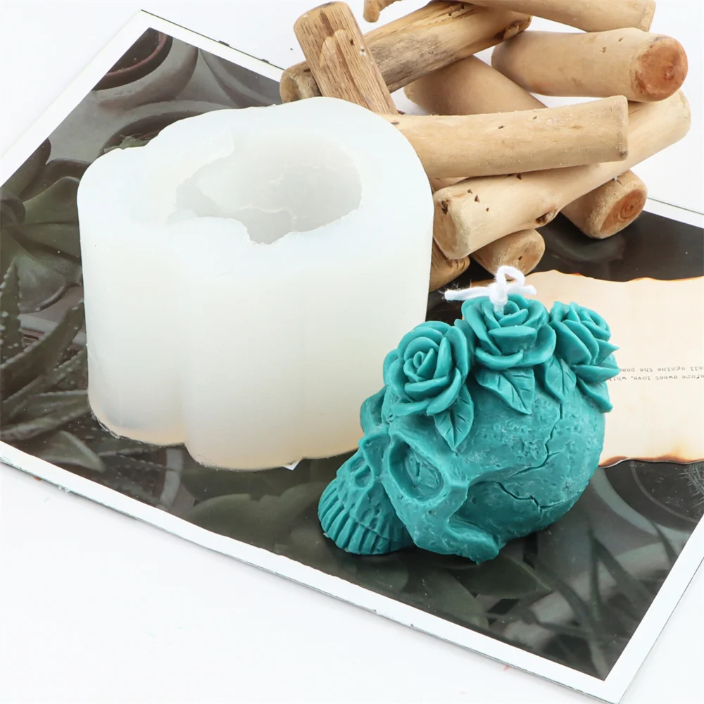 

Creative Skeleton Gentleman Bone Pillar Candle Mold Silicone Skeleton Plaster Mould 3D Rose Skull Epoxy Resin Holiday Home Decor
