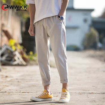 

WWKK Cotton Joggers Men Solid Men's Harem Pants 2020 Summer Fitness Casual Ankle-Length Mens Trousers Streetwear Slim Male Pants