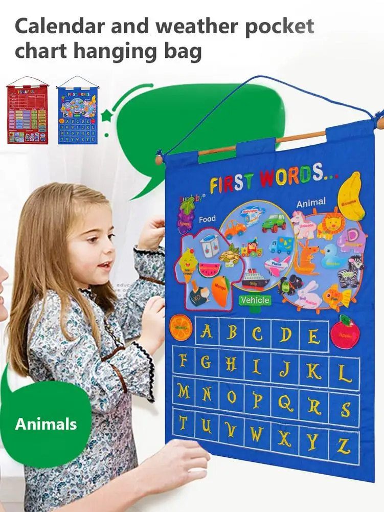 

Kindergarten Infant Teaching Educational Toy Cloth Learning English Letter Weather Date Season Teach Tool Calendar Hanging Bag