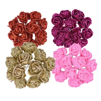 

72/144pc Mini 2cm Gold Pink Rose Red Glitter Flower Artificial Rose Flower For DIY Gift Box Scrapbooking Home Wedding Decoration