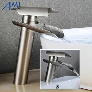

Waterfall Basin Faucet Brass / Glass Spout Bathroom Faucets Hot Cold Mixer Tap Waterfall Faucets Crane 9129S Nickel Brushed
