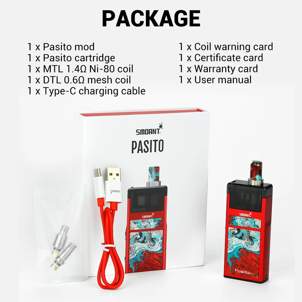 Billig Vape Smoant Pasito Starter Kit Elektronische Zigarette Box Mod 1100mah Batterie Verdampfer Pod System MTL Patrone RBA Zerstäuber