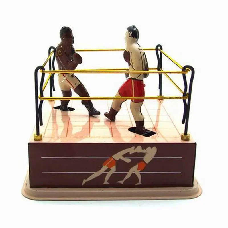 Vintage Style Tin Toy Boxing Ring Wrestling Boxers with Wind-Up Key Retro Gift