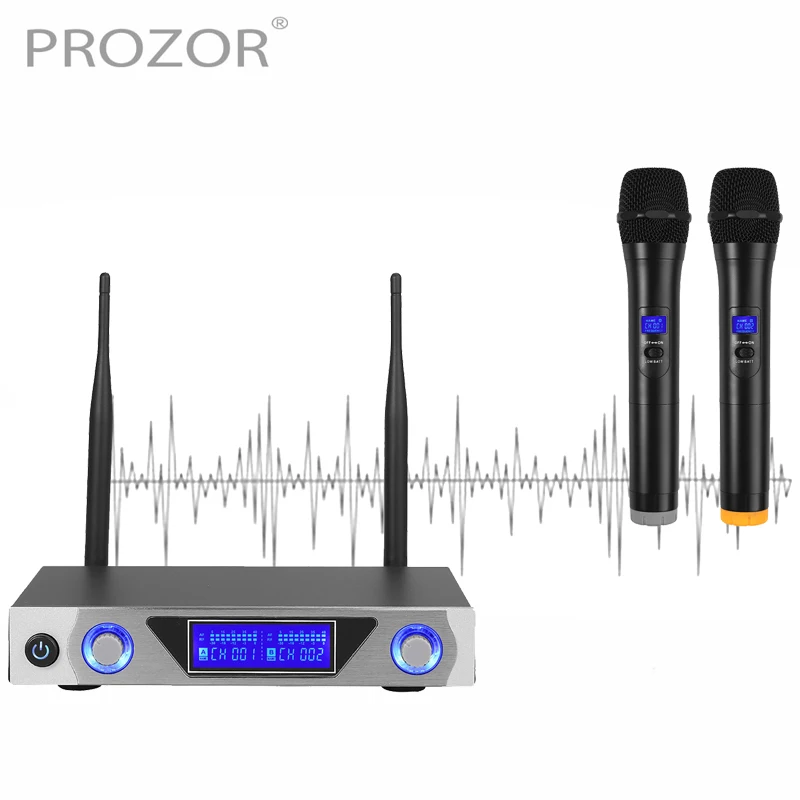 PROZOR UHF Dual Channel Wireless Microphone System with LCD Display