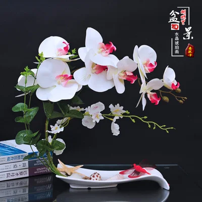 Butterfly Orchid Artificial Flowers Set Fake Flower Ceramic Vase Ornament Phalaenopsis Figurine Home Furnishing Decoration Craft - Цвет: 34