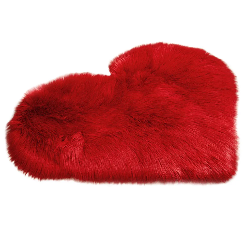 Heart Shaped Fluffy Rug Shaggy Floor Mat Soft Faux Fur Home Bedroom Hairy Carpet Comfortable Shaggy Fluffy Carpet Anti-Skid Rug