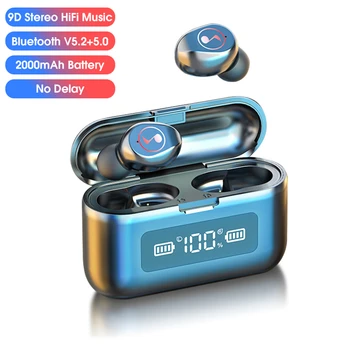 

V5.2+5.0 Bluetooth Stereo Earphone Wireless Sport Waterproof Wireless Headphone Headsets Fingerprint Touch Earbuds Music Logo