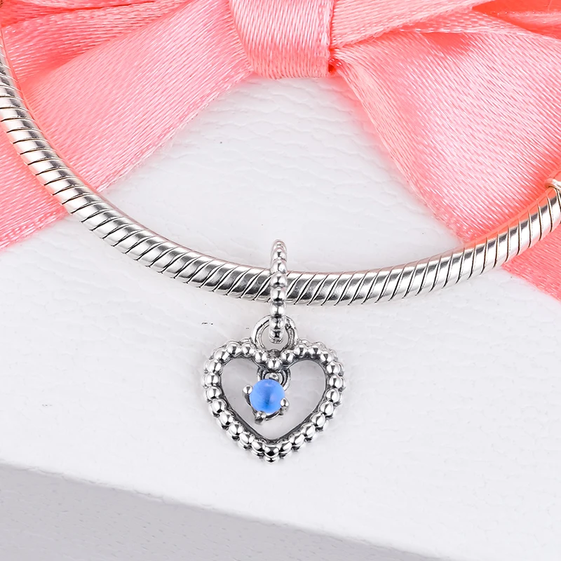 

Beads fits for Necklaces Bracelets 100% 925 Sterling-Silver-Jewelry Sky Blue Beaded Heart Dangle Charms Free Shipping