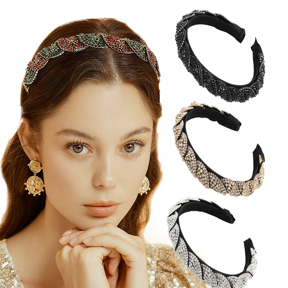 

New Baroque Retro Full Drill Hair Band High-Grade Water Drill Light Luxury Wide Fashion Scrunchies with Women's Hair Accessories