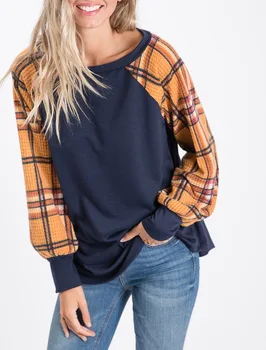 

clothing OWLPRINCESS 2020 Autumn Retro All-match Sweater T-shirt Women's Top Stitching Long-Sleeved T-shirt