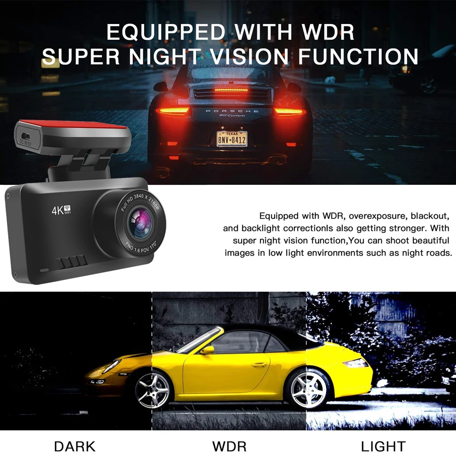 VEHIMACH двойной видеорегистратор 4K DVR зеркало Автомобильный WIFI GPS Dashcam фронтальная
