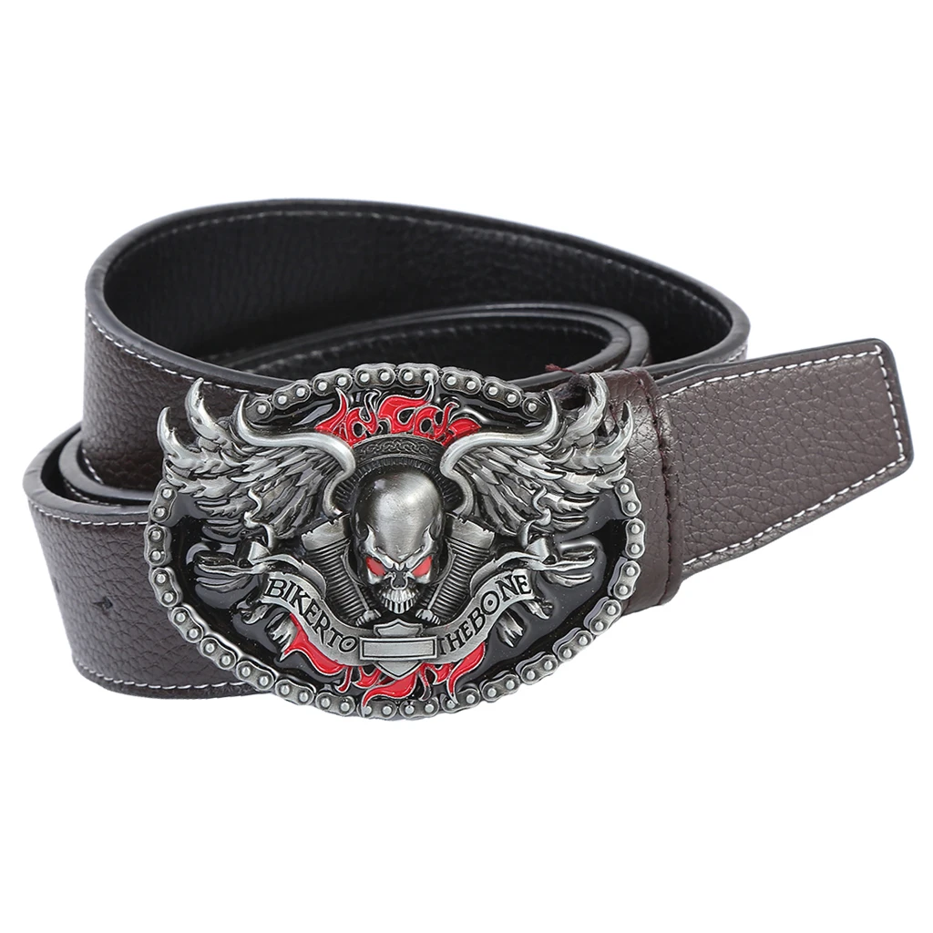 Retro Style Men Cowboy Leather Belt Hip Hop w/ Gothic Belt Buckle 120cm Pattern western style belts 