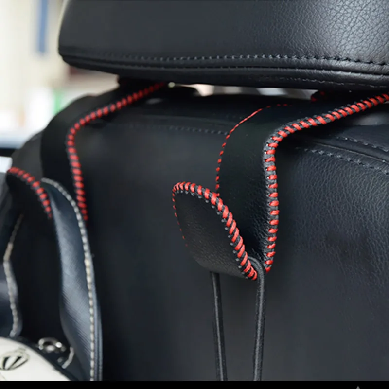 black red 2 шт. кожаная обертка металлическое Автомобильное Сиденье Подголовник крючок держатель для сумок для сумки кошелек Ткань Продуктовый зажим для хранения Органайзер - Color Name: black red
