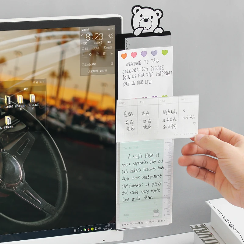 

Creative Cartoon Anumal Computer Side Message Board Plastic Memo Pad Board With Ruler Scale Sticky Board For Computer Screen