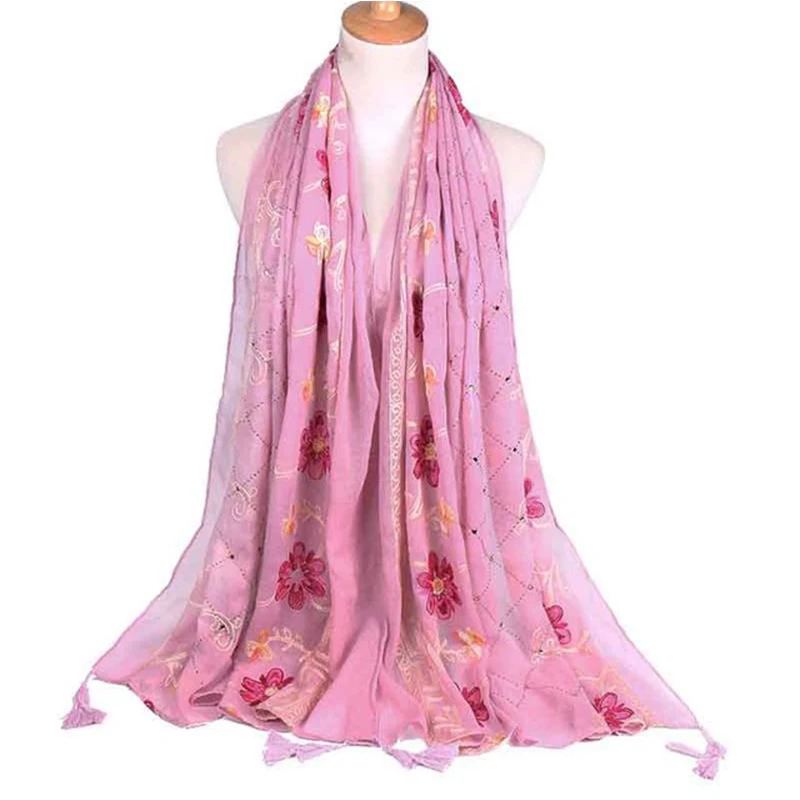 Plain Embroidered Floral Viscose Scarf Shawl From Indian Bandana Print Cotton Scarves and Wraps Foulards Sjaal Muslim Hijab