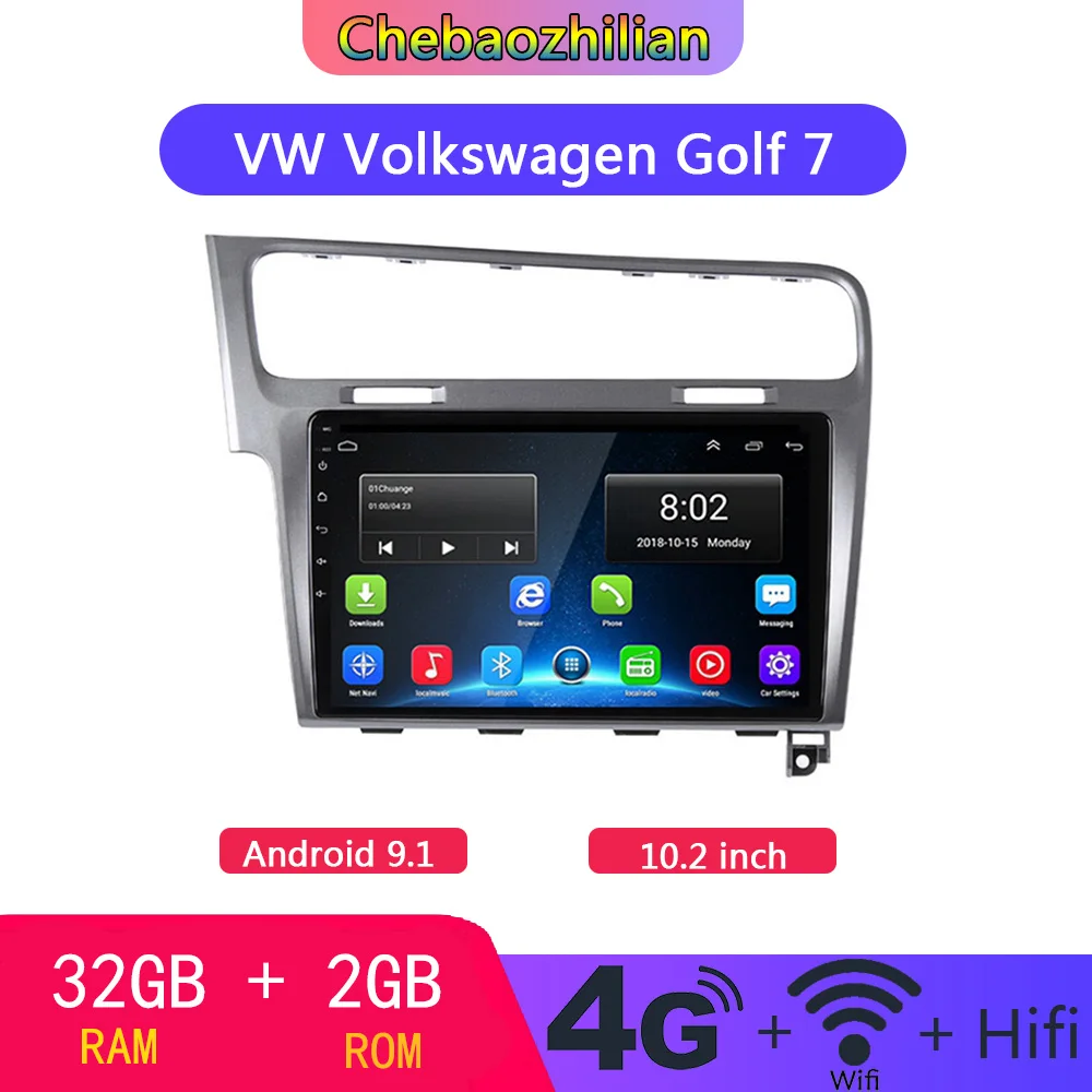 10,2 дюймов Android 9,1 автомобильный Радио DVD мультимедийный плеер 32G gps Sat навигация для Фольксваген Гольф 7 2013- Wifi Bluetooth