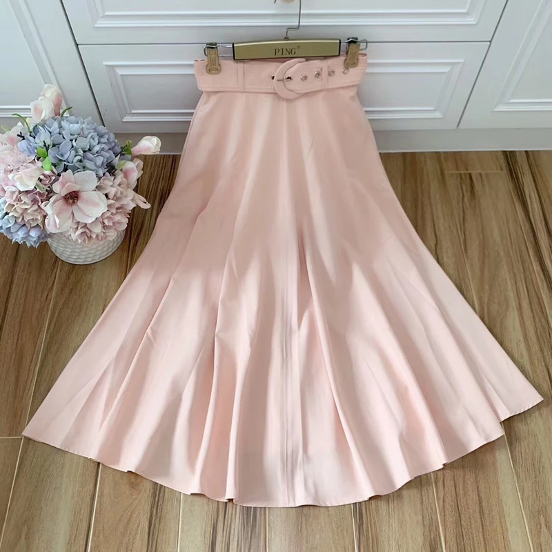 

Red RoosaRosee Designer 2019 Women Autumn Long Maxi Skirt High-end Party White Black Pink Skirts Female Fashion Clothes + Sash