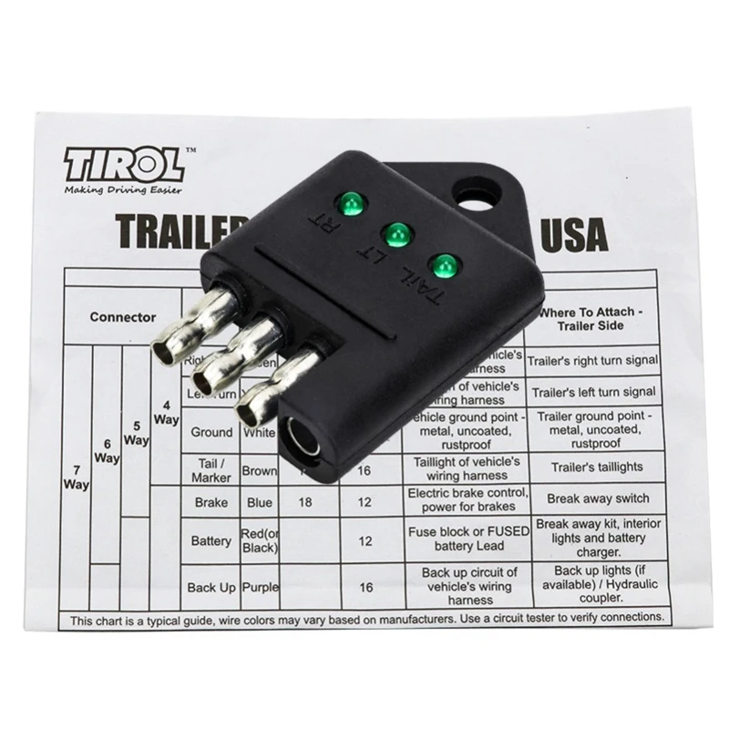 TIROL 4 Pin тестер трейлера соединитель проводки трейлера тестер Тяжелый Грузовой светильник провода тестером