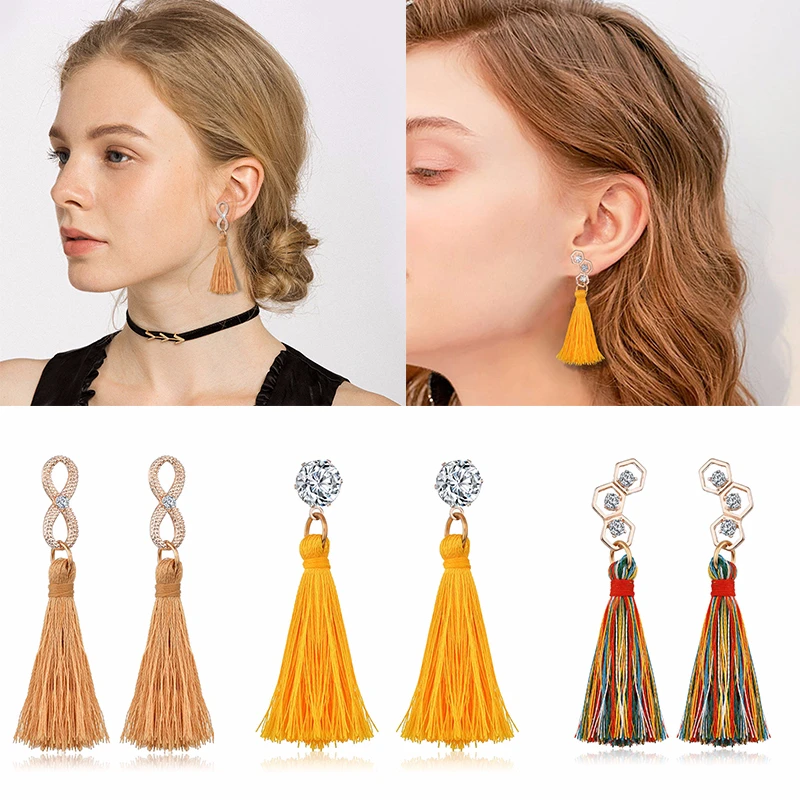 

Bohemia Drop Earrings For Women Black Green Yellow Blue Red Purple Colorful Khaki Tassel Earings Rose Love Heart Christmas Gifts