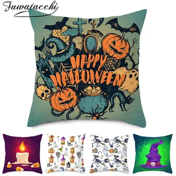 

Fuwatacchi Halloween Style Cushion Cover Polyester Horror Pattern Pillow Cover for Car Sofa Home Room Decorative Pillowcase