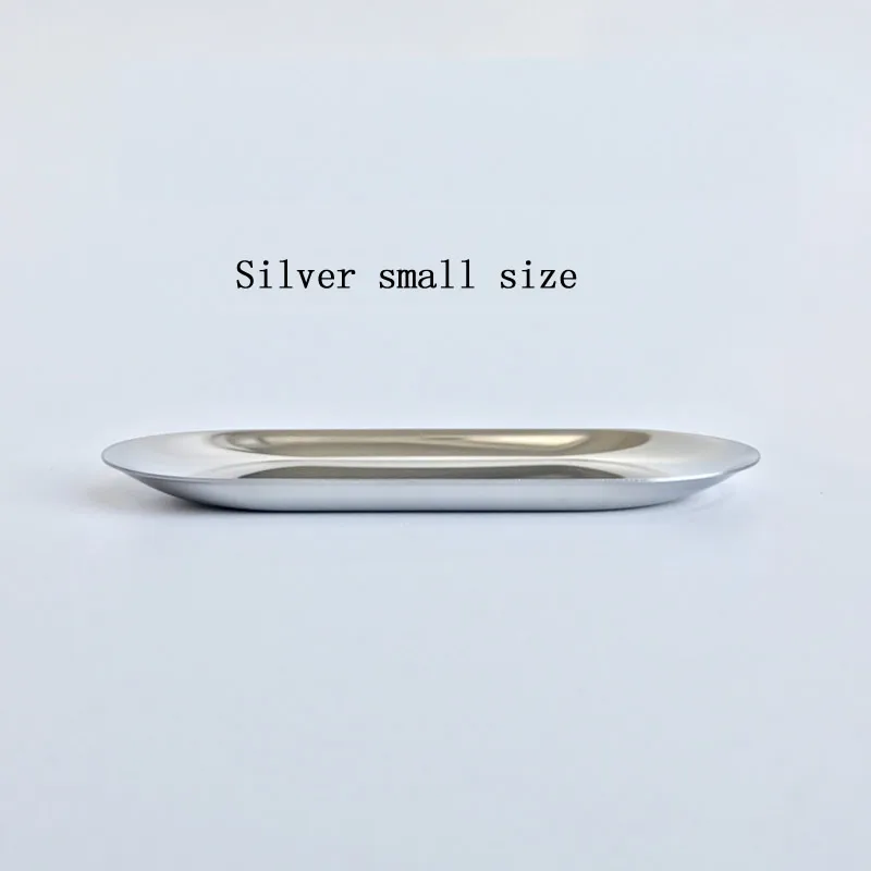 silver small Радужная Тарелка Для Закуски Блюдо Поднос из нержавеющей стали овальной формы жара форма тарелка украшение дома золото еда лоток рождественские тарелки для сервировки - Цвет: silver small