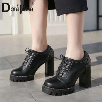 

DORATASIA New Luxury Brand Genuine Leather Pumps Cool Dress Platform Pumps Women lace-up High Heels Shoes Woman