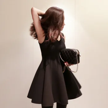 

Korean-style 2016 Spring Slim Fit V-neck Dress A- line Sleeveless Vest Skirt Elegant Slim Fit Large Size Base Skirt Slimming