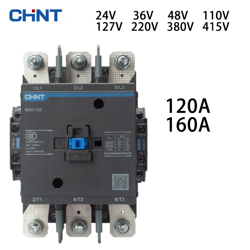 

CHINT NXC-120 120A 160A AC contactor 24V 36V 48V 110V 127V 220V 380V 415V Kunlun series Latest upgrade