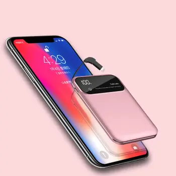 

PINZHENG New 2020 Power Bank 10000mAh Ultra-thin Portable Charger MiNi Power Bank Own Line Charging High-Quality Smart Charging