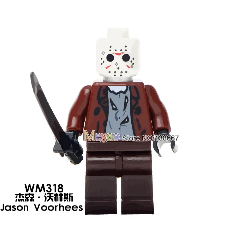 Фильм ужасов это клоун Pennywise Фредди Джейсон voorhees пинхед Техасская бензопила строительные блоки Хэллоуин страшная кукла игрушки для детей - Цвет: WM318-Jason Voorhees