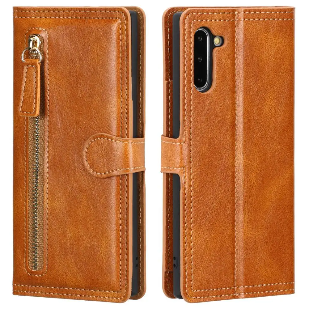 For Samsung Note 10Case Zipper Magnetic Flip Leather Wireless Charging Supported with Card Slot Coverfor SamsungS10 Note 10 Plus - Цвет: orange