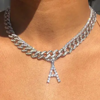 

A-Z Custom Rhinestone Tennis Chain Letter Necklace for Women Men HipHop Jewelry Alphabet Pendant Necklace Choker Chain Wholesale